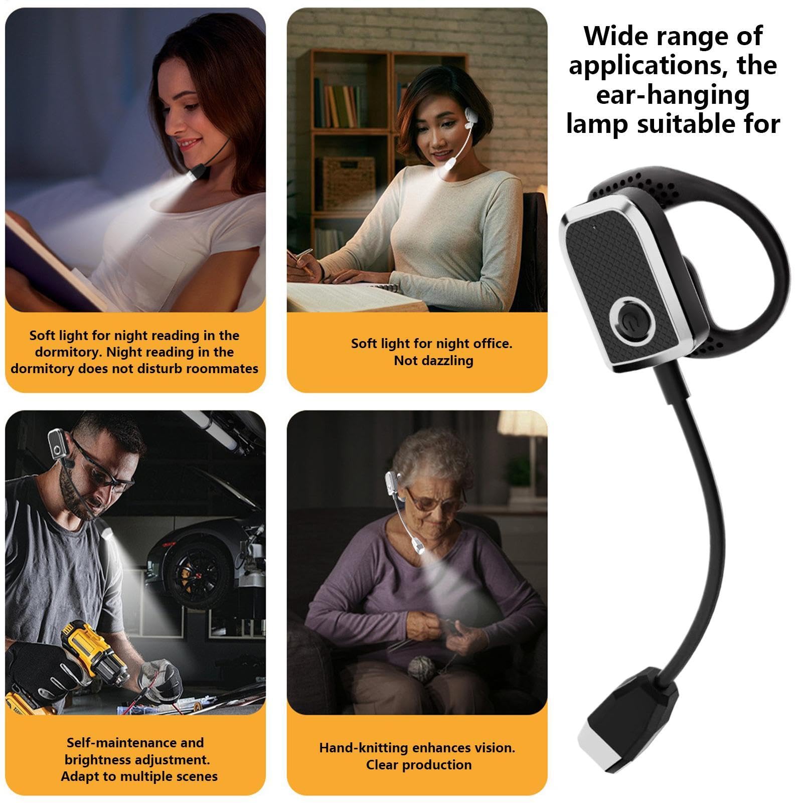Générique Ear Wearing Reading Light, Ricaricabile Led Folding Ear Light, Regolabile Lightweight for Home, Travel, Camping