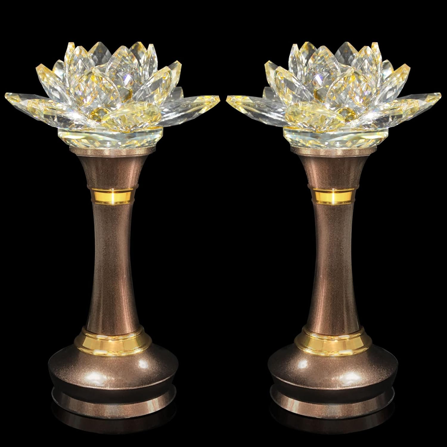 1 Pair Colorful LED Lotus Flower Lamp 7 Color Crystal Buddha Lamp for Cabinet Buddhist Altar - Light Control Crystal Decor Night Light -110V US Plug(8 inch)