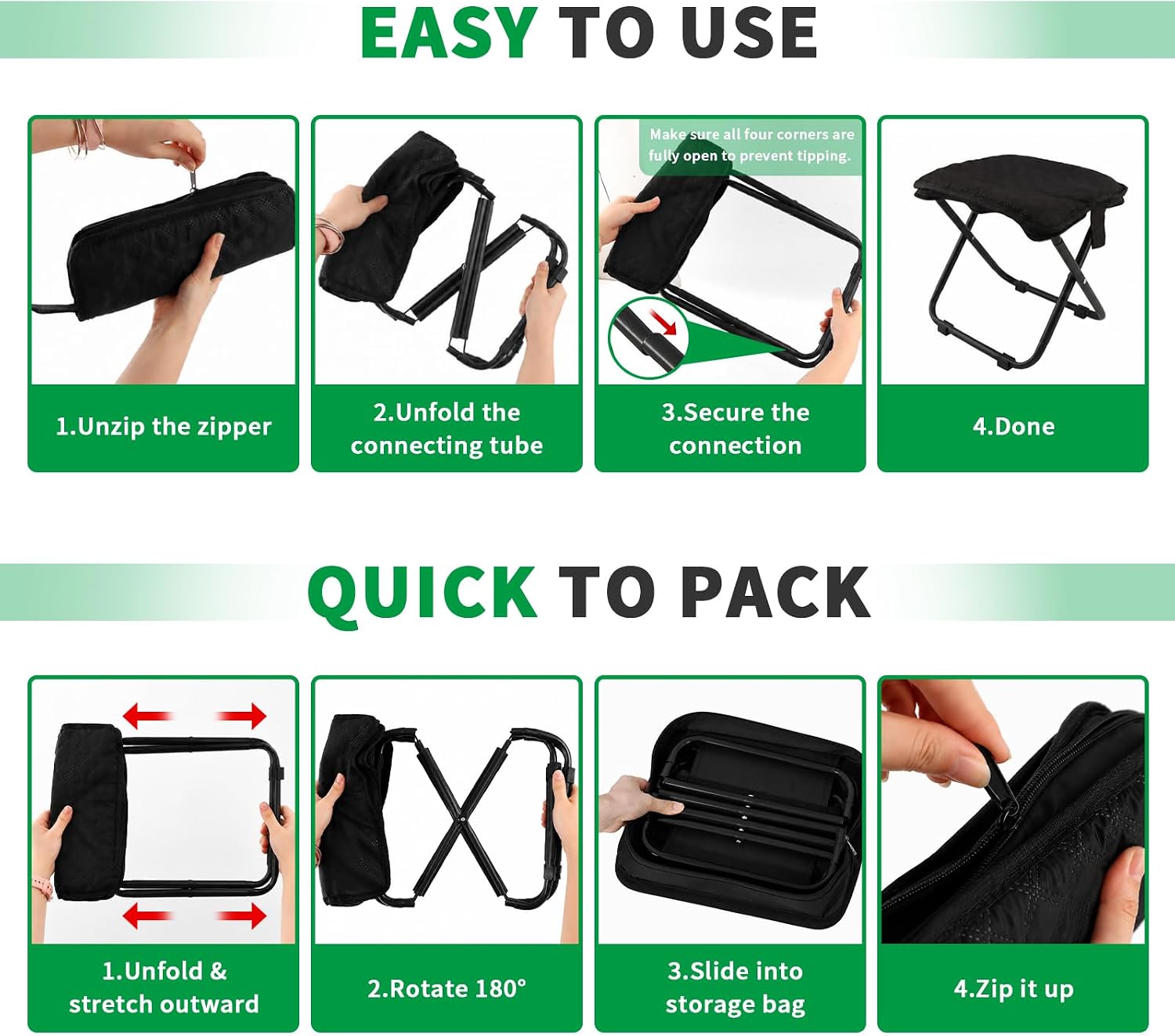 Portable Backpack Stool for Adults, Compact Pocket Folding Stool 176 LBS image 4