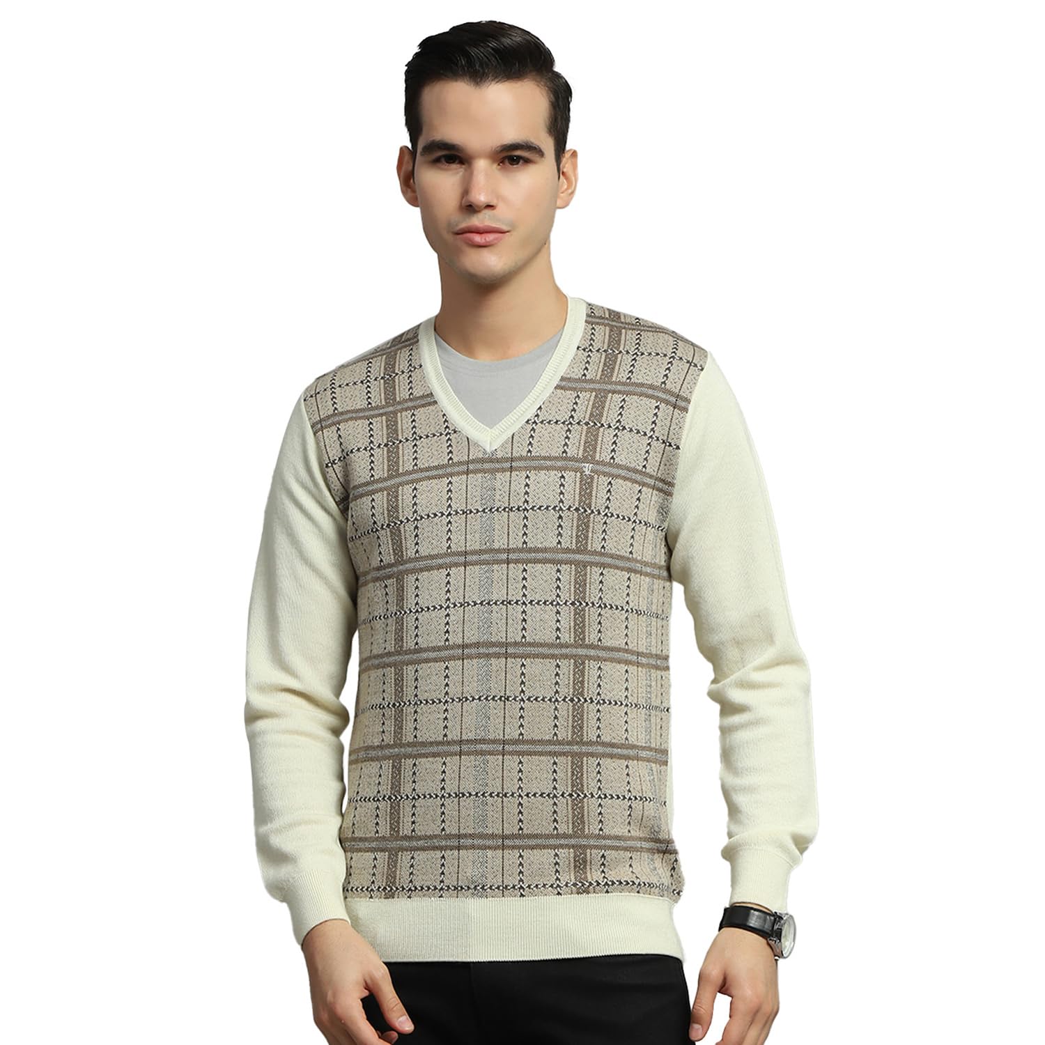 monte carlo Mens Regular Fit V Neck Full Sleeves Checkered Pullover (Pack of 1)-picture-44