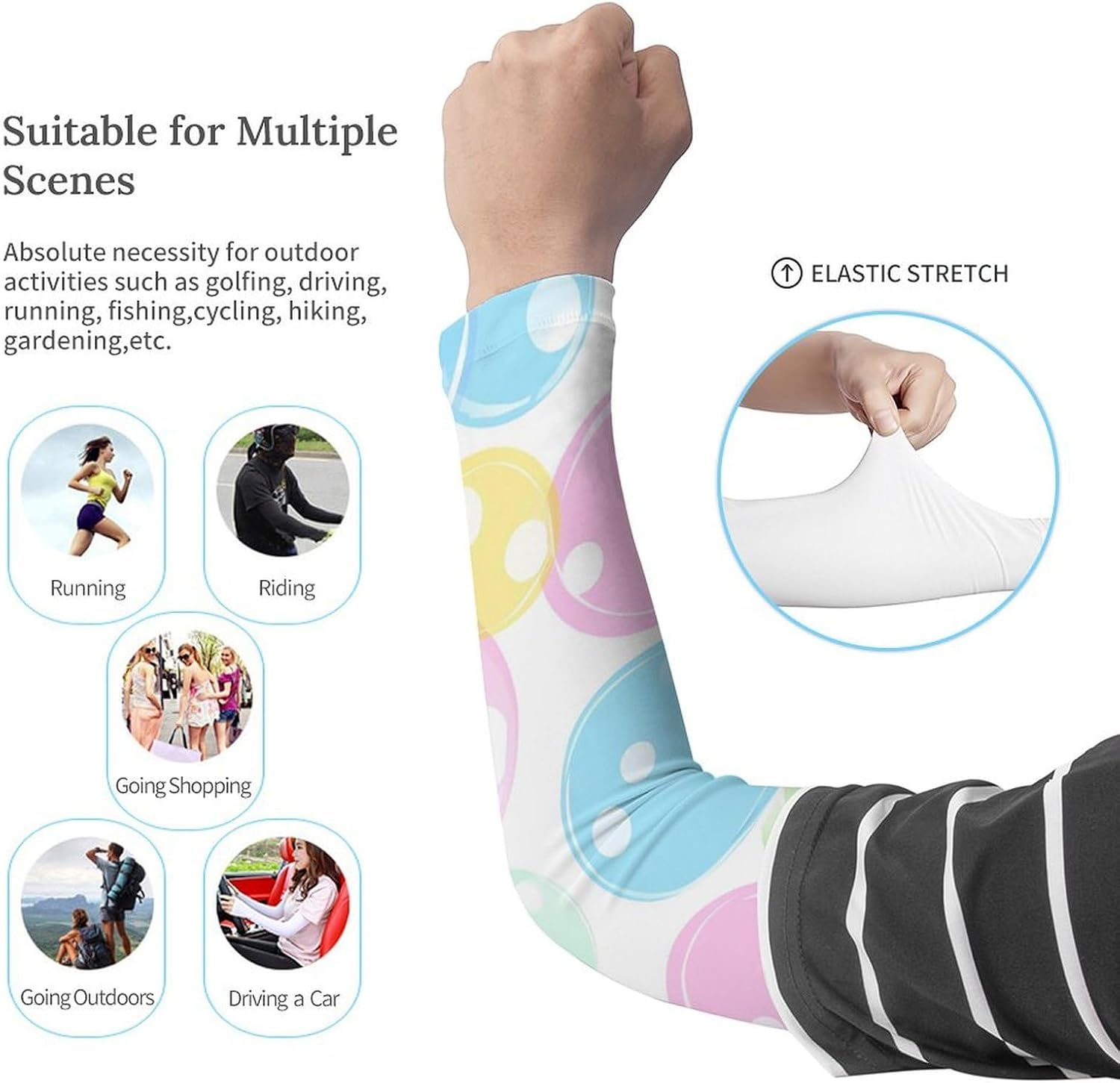 Colorful Bubbles Arm Sleeves Cooling Sun Protection Sports Compression for Golf Basketball