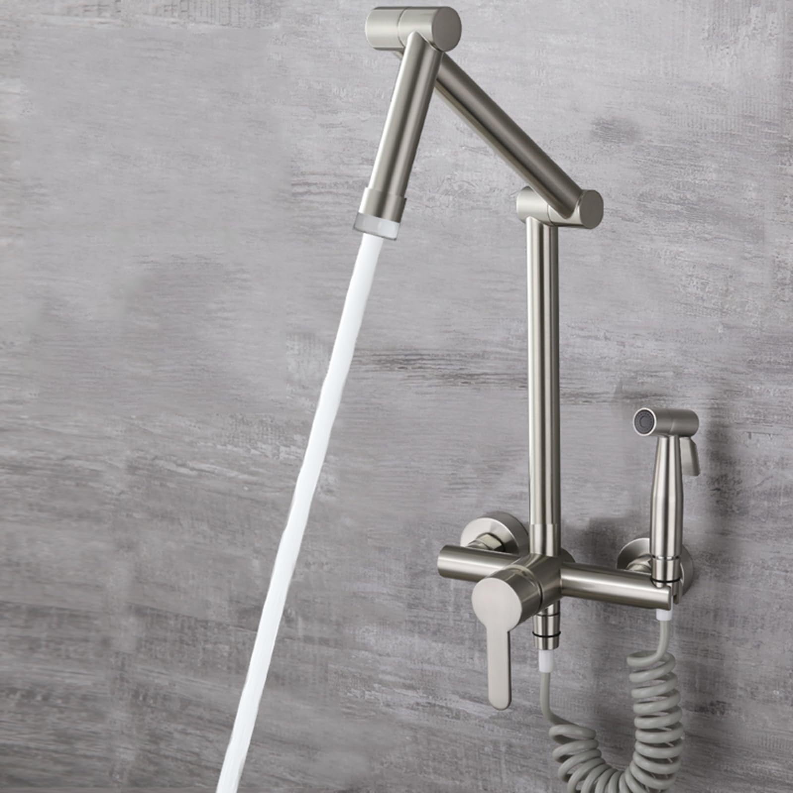 ZBBDFAZD Wall Kitchen Taps with Spray Kitchen Taps Mixer Kitchen Tap Wall Mounted Kitchen Faucet Tap 360 ° Swivel Spout, Brushed, Dual Mode Made in China
