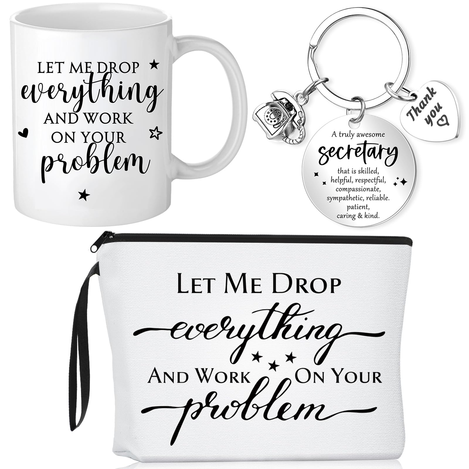 Inbagi 3 Pcs Secretary Gift for Women School Secretary Appreciation Gift Funny Makeup Bags Sarcasm Cosmetic Bag 11 oz You're Awesome Coffee Mug