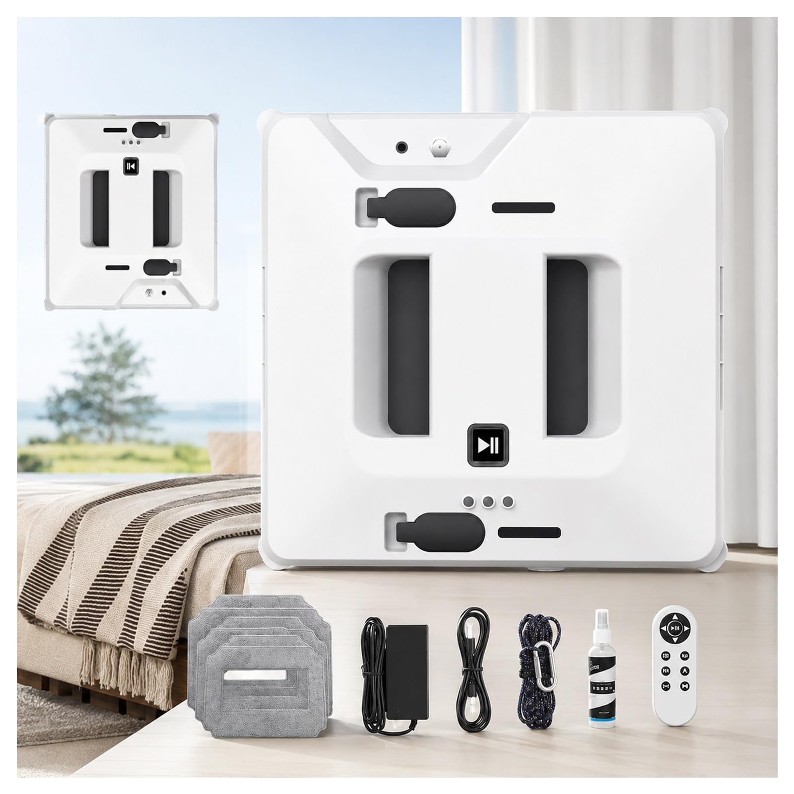 MIAOXIAOLONG Mini Window Cleaning Robot - Compact Design, Dual Nozzles with Ultrasonic Spray, Multi-Layer Protection, Intelligent Path Planning, 3 Cleaning Modes, Anti-Slipping System