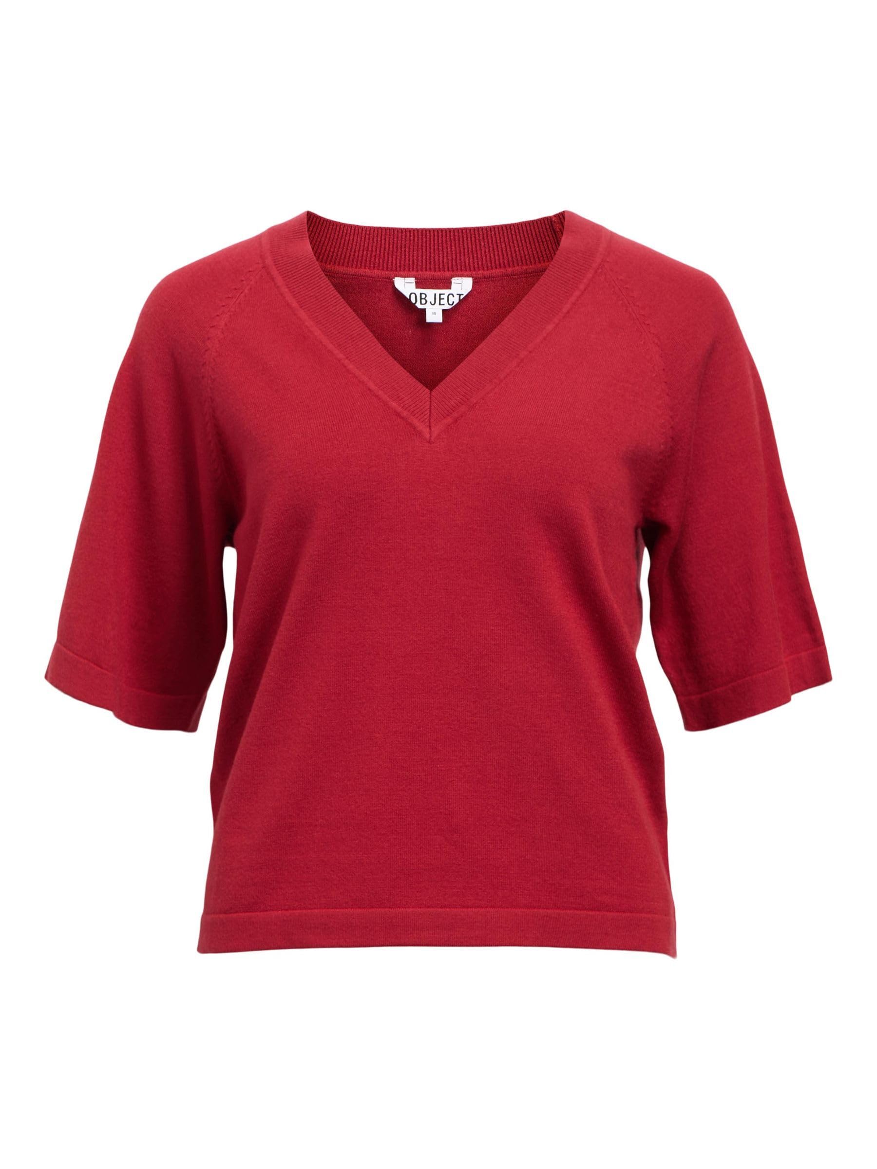 Objthess 2/4 Lo V-Neck Knit Top Noos, Karanda Red, M