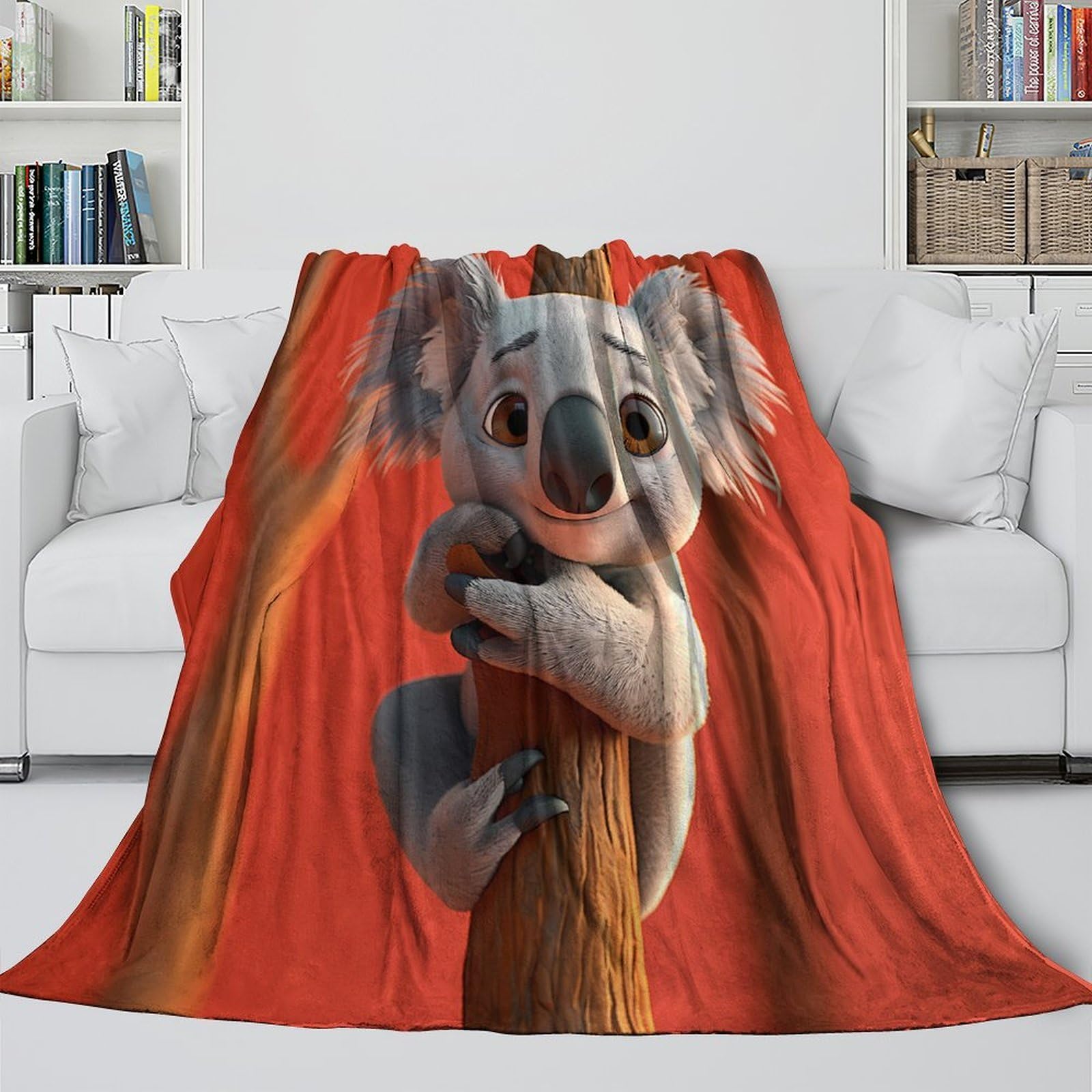 Estampado 3D Koala Dibujo Animado Manta térmica Microfibra Ropa de Cama Transpirable Animated Animal Manta térmica Anti-Bolitas para jóvenes en frío 50x60inch(127x152cm)