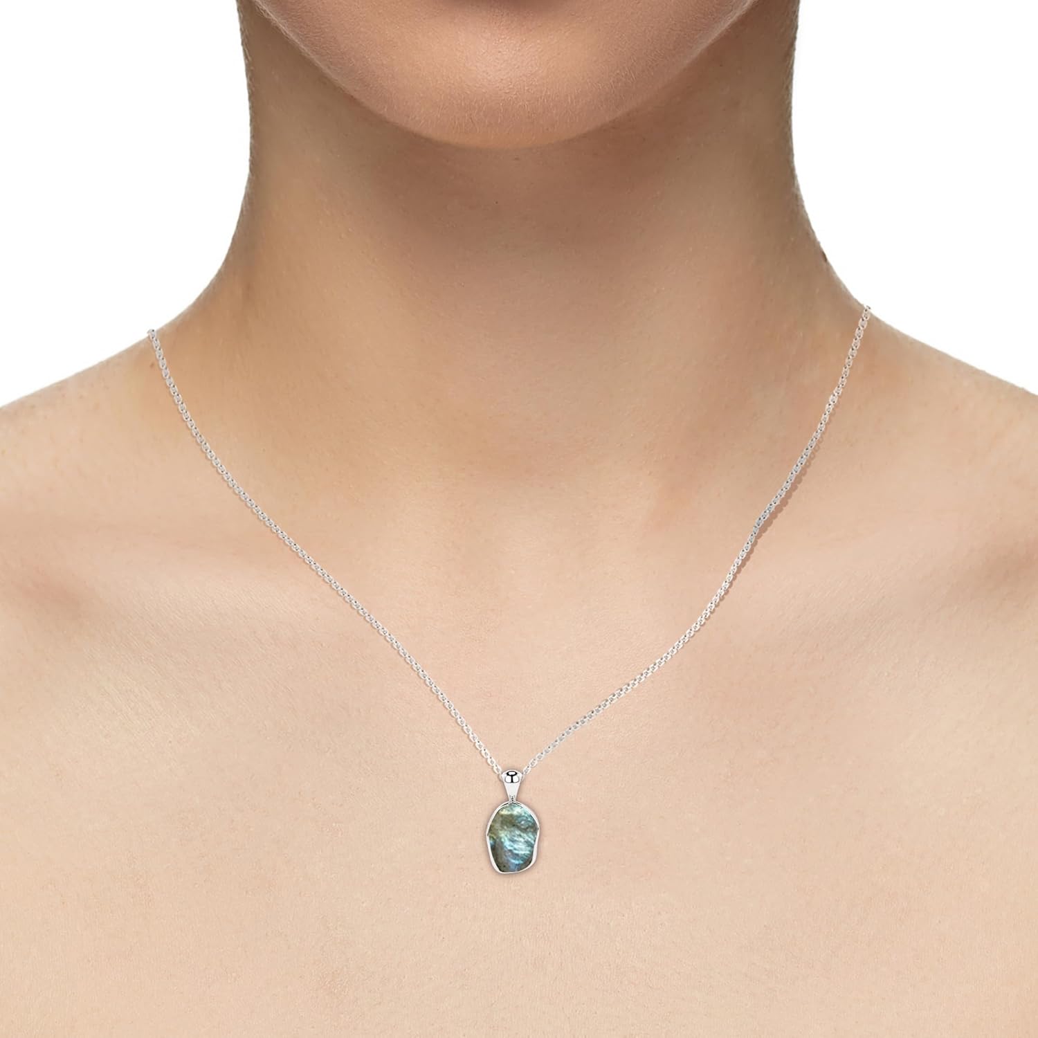 Natural Raw Gemstones Pendant Necklace for Women in Sterling Silver, Birthstone Jewelry Gifts for Her Birthday, Anniversary, Graduation (Bezel-Set)