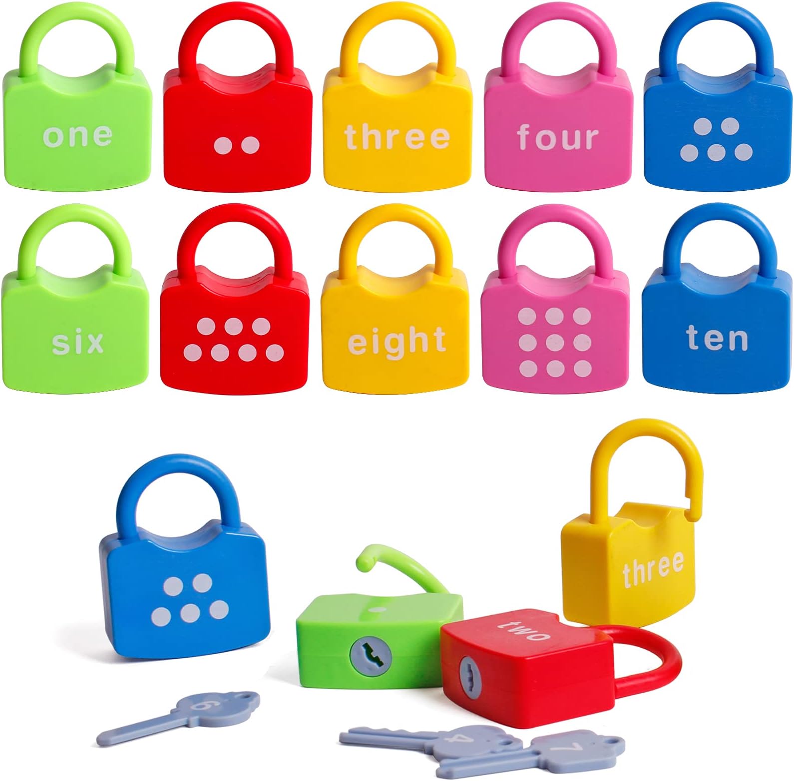 Kids Learning Locks with Keys 123 Dots Educational Preschool 2 to 4 Years Numbers Matching & Counting Montessori Colorful Toys 3 to 5 Years Boys and Girls Preschool Games Gifts