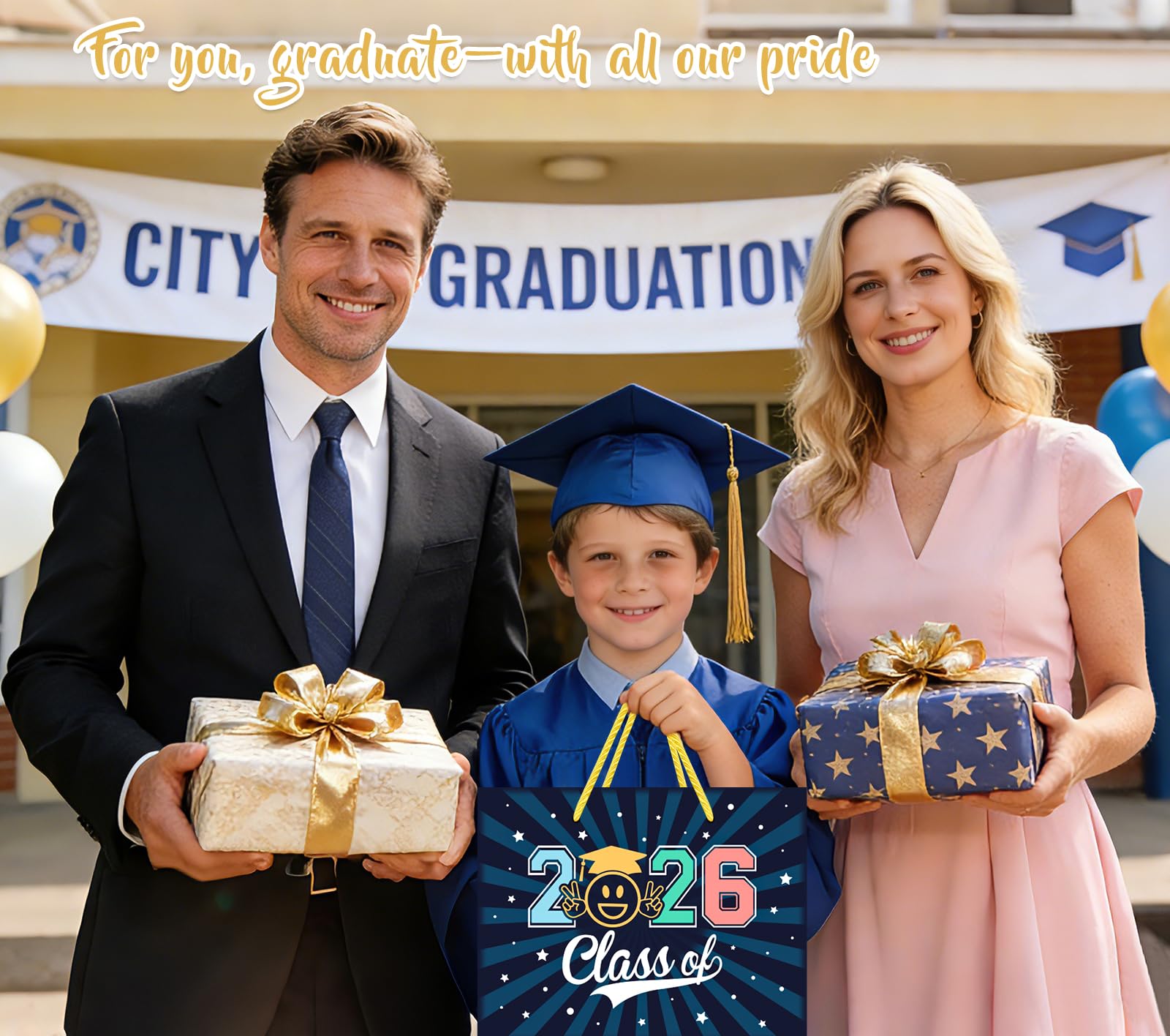 GMEMNOV Graduation Gift Bag 2026-12.6" Large Graduation Gift Bag with Tissue Paper Class of 2026 Graduation Party Favor Bags for High School College Graduates