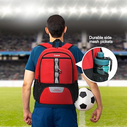 Miniatura 6 de Bolsa de fútbol juvenil, bolsa de baloncesto con compartimento para pelotas y compartimento para zapatos, mochila para fútbol, voleibol, baloncesto