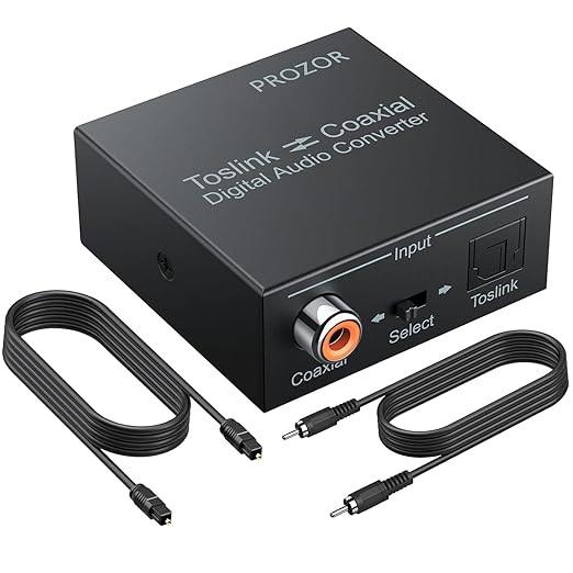 PROZOR 192K Bi-directional Coaxial Optical Converter, Optical SPDIF Toslink to Coaxial, or Coaxial to Optical SPDIF Toslink, Support DTS/Dolby-AC3, Bi-derectional Digital Splitter with Optical Cable