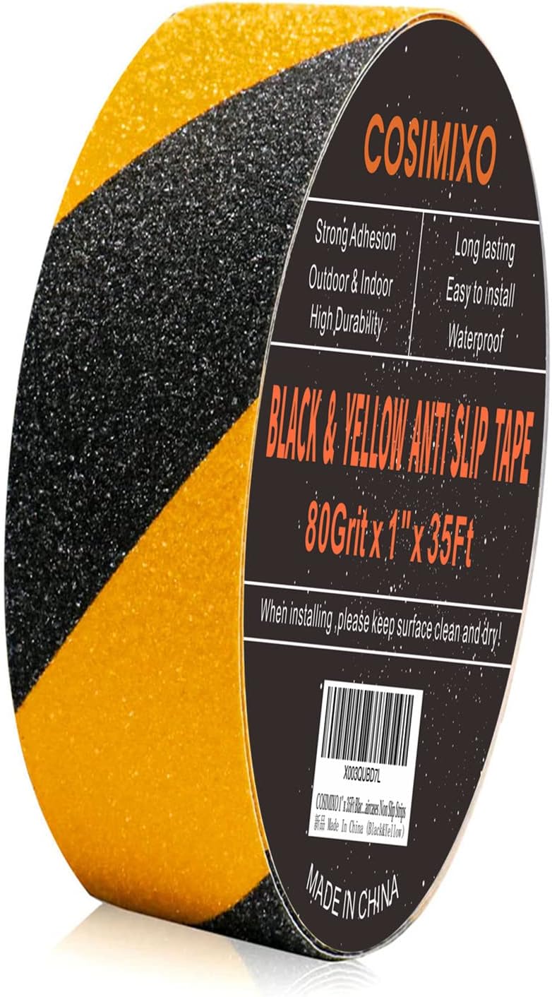 COSIMIXO 1" x 35Ft Black&Yellow Heavy Duty Anti Slip Tape for Stairs Outdoor/Indoor Waterproof Grip Tape Safety Non Skid Roll for Stair Steps Traction Tread Staircases Anti-Slip Strips