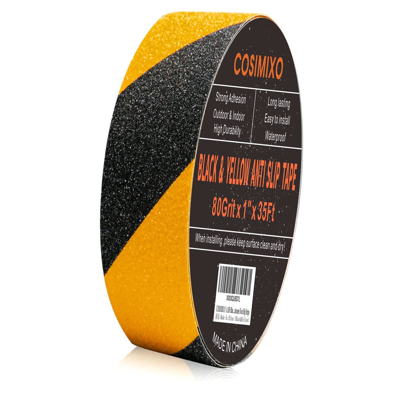 COSIMIXO 8" x 35Ft Black&Yellow Heavy Duty Anti Slip Tape for Stairs Outdoor/Indoor Waterproof Grip Tape Safety Non Skid Roll for Stair Steps Traction Tread Staircases Non Slip Strips