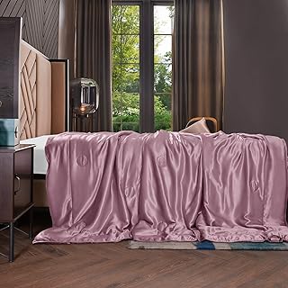 THXSILK 100% Silk Inside and Out Luxury Throw Blanket for Sofa Office Travel Children (Purple, 53x70 inch)