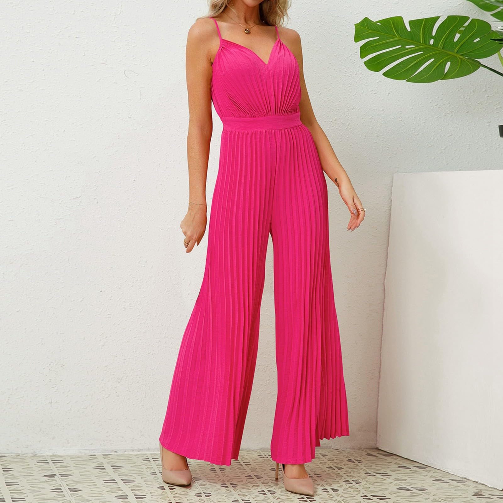 Jumpsuit Damen Elegant, Lang Overall Damen Sommer, Große Größen Ärmellos Einteiler Outfit Frauen Komplett, Romper Playsuit Kostüm, Hosenanzug Damen Hochzeit Sexy Retro Jumpsuit Hochzeitsgast Damen