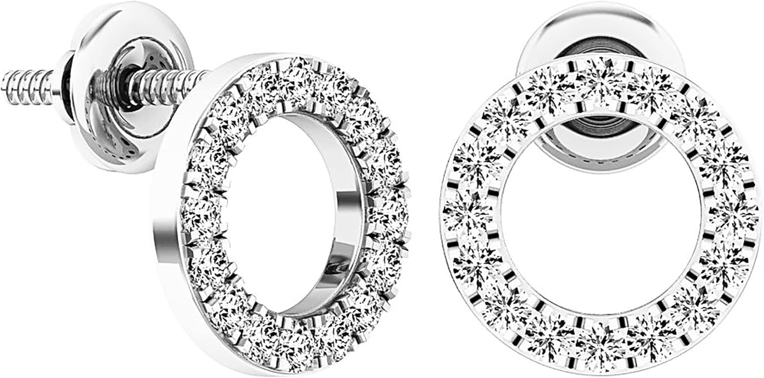 Dazzlingrock Collection Round White Natural Diamond Open Circle Stud Earrings for Women (0.33 ctw, Color I-J, Clarity I1-I3) in Real Solid Gold