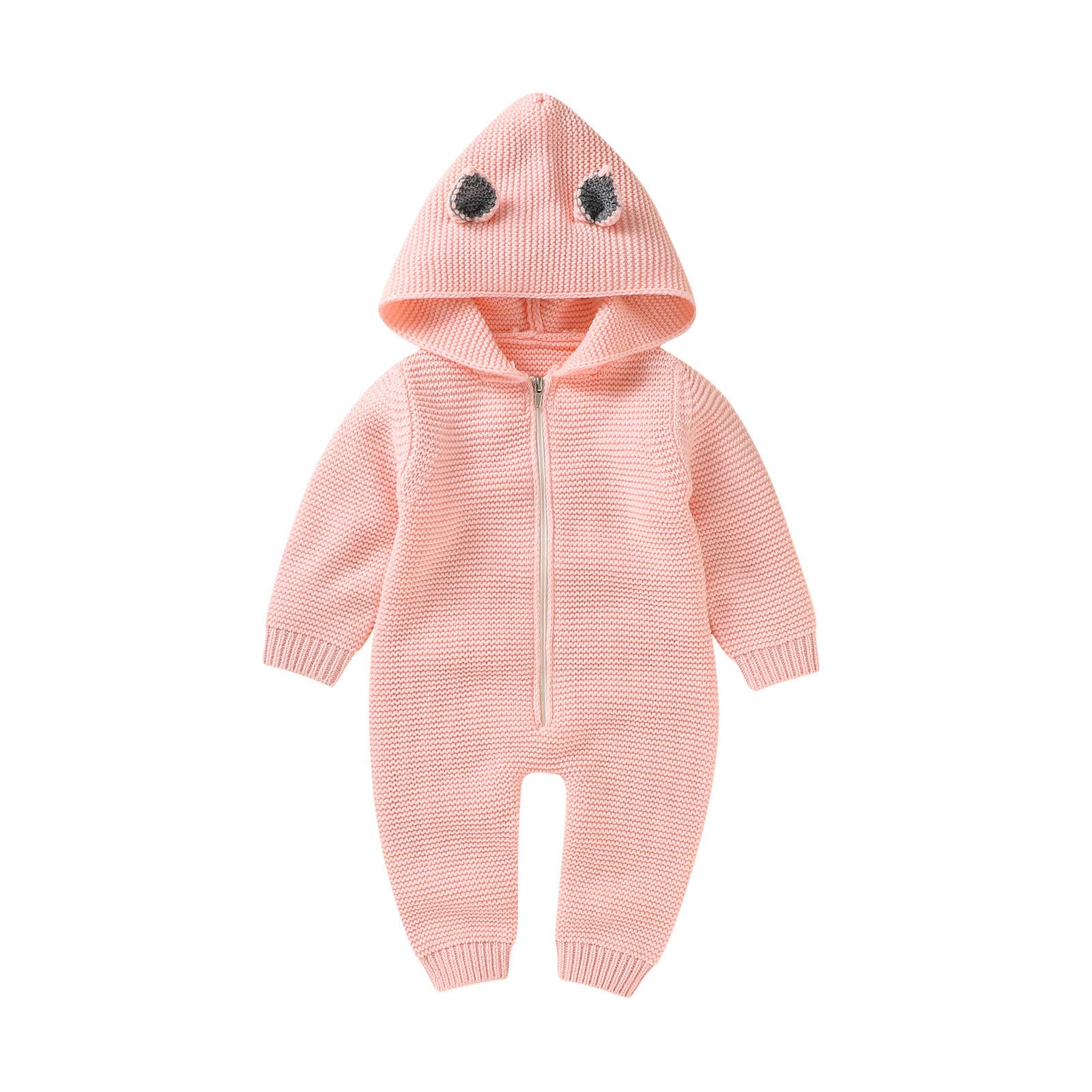 RNTOP Baby Girl Boy Sweater Romper Hooded Jumpsuit Outfit Infant Newborn Long Sleeve Sweaters (Pink, 12-18 Months)