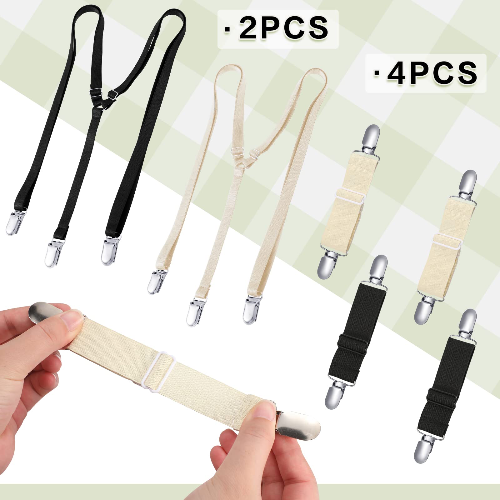 Jiuguva 6-teiliges Damen-Hosenträger und Schwangerschafts-Hosenträger-Set, 2 Stück Y-Rücken-Stil, Unterwäsche-Hosenträger und 4 Stück verstellbare, Beige, Medium