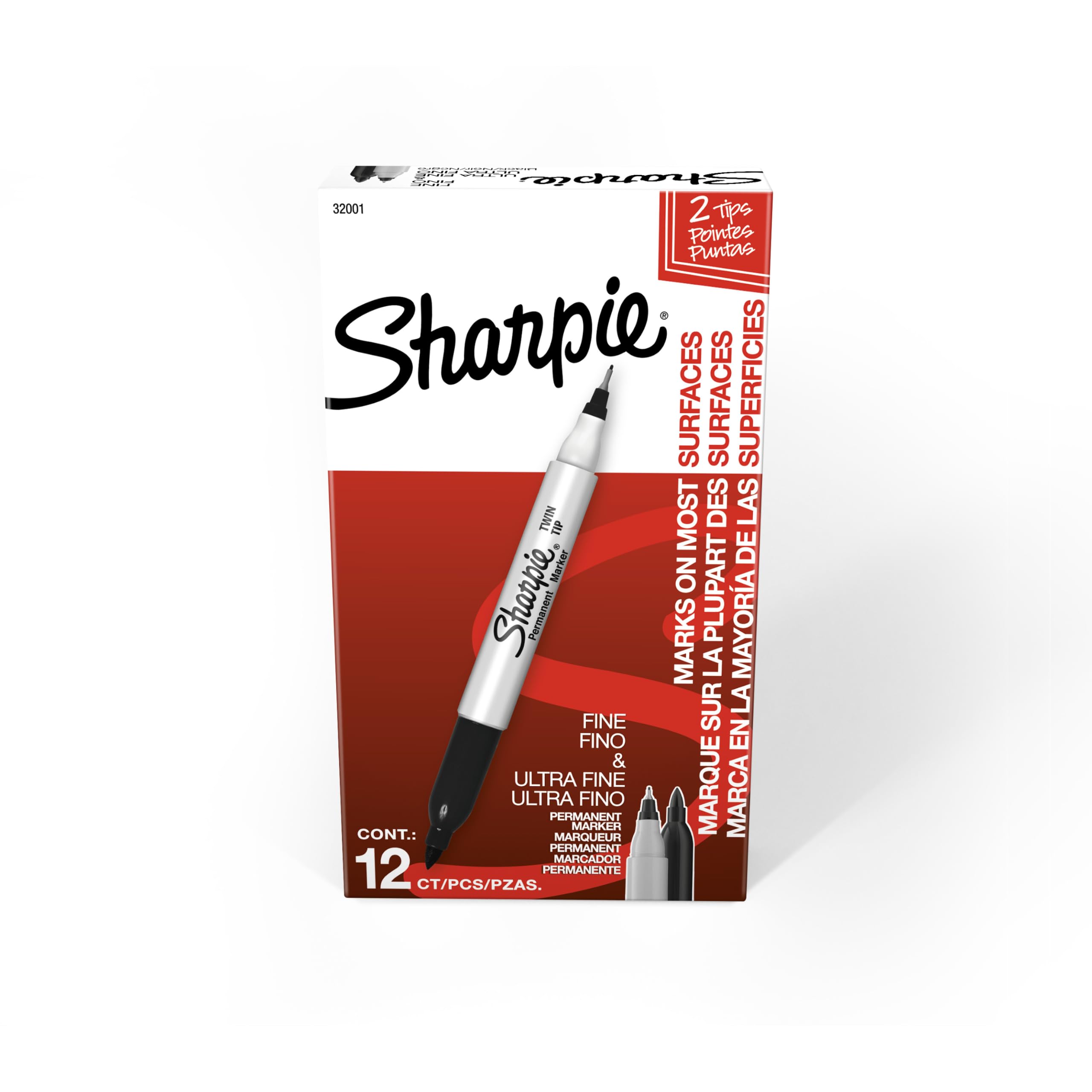 Sharpie Rotuladores permanentes punta doble, finos y ultra finos, color negro, 12 unidades