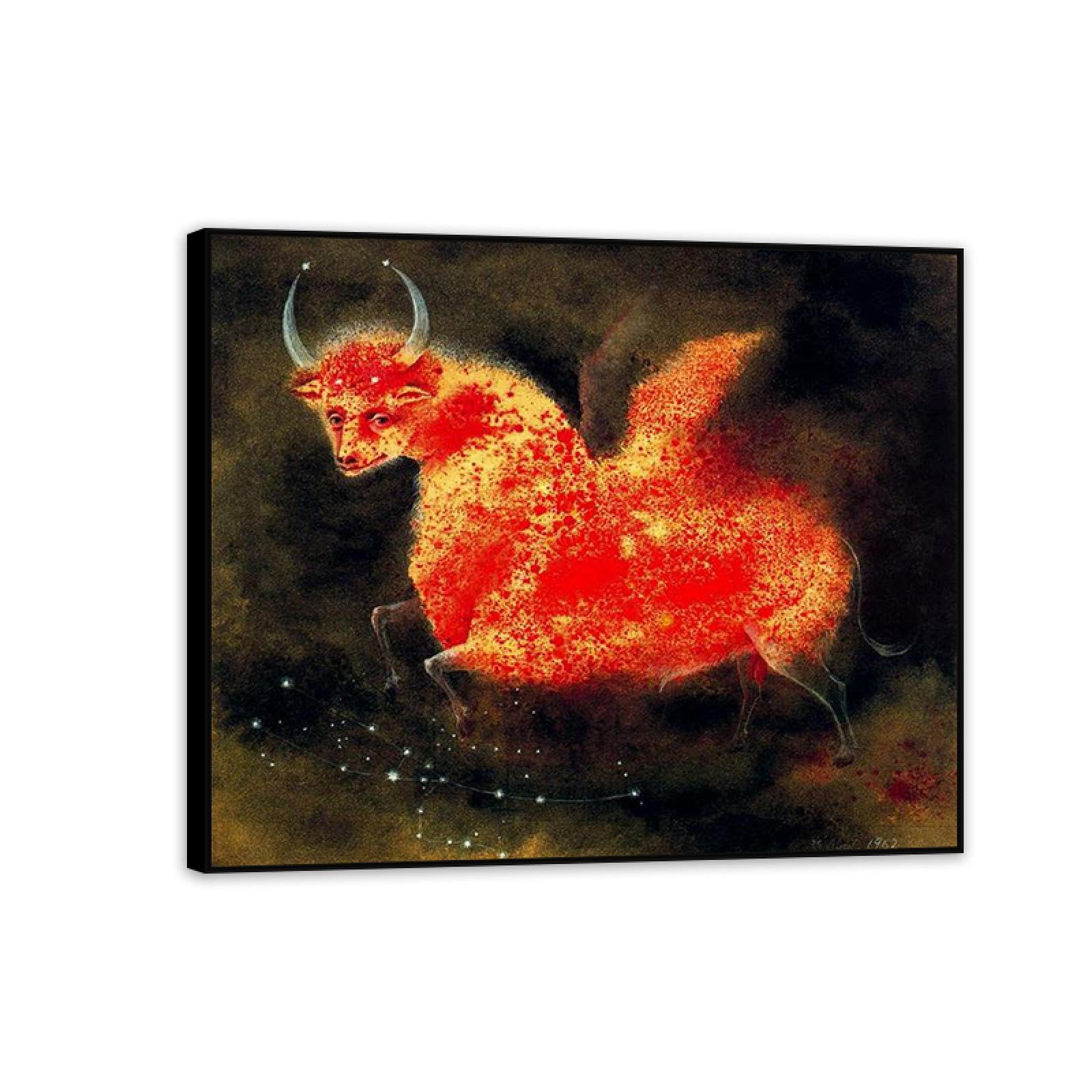MYCGGDGH Remedios Varo Canvas Wall Art Reproductions of Famous Paintings Taurus Surrealist Canvas Painting Wall Decor for Living Room Bedroom Home Decor 90x70cm(36x28in) Black Framed