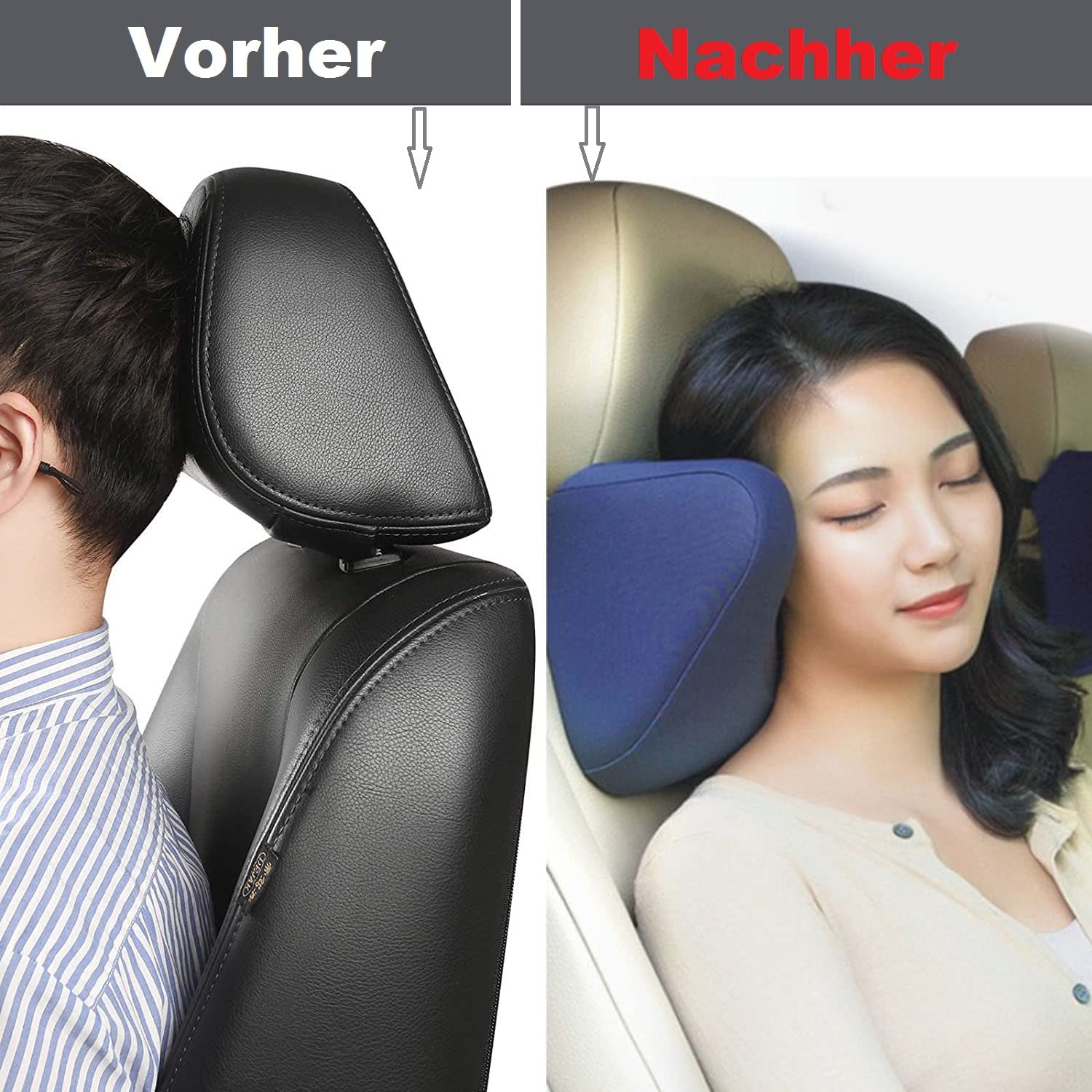 HommyFine Auto Nackenkissen Memory Foam - Atmungsaktiv Abnehmbarer Bezug - 29x26x19cm