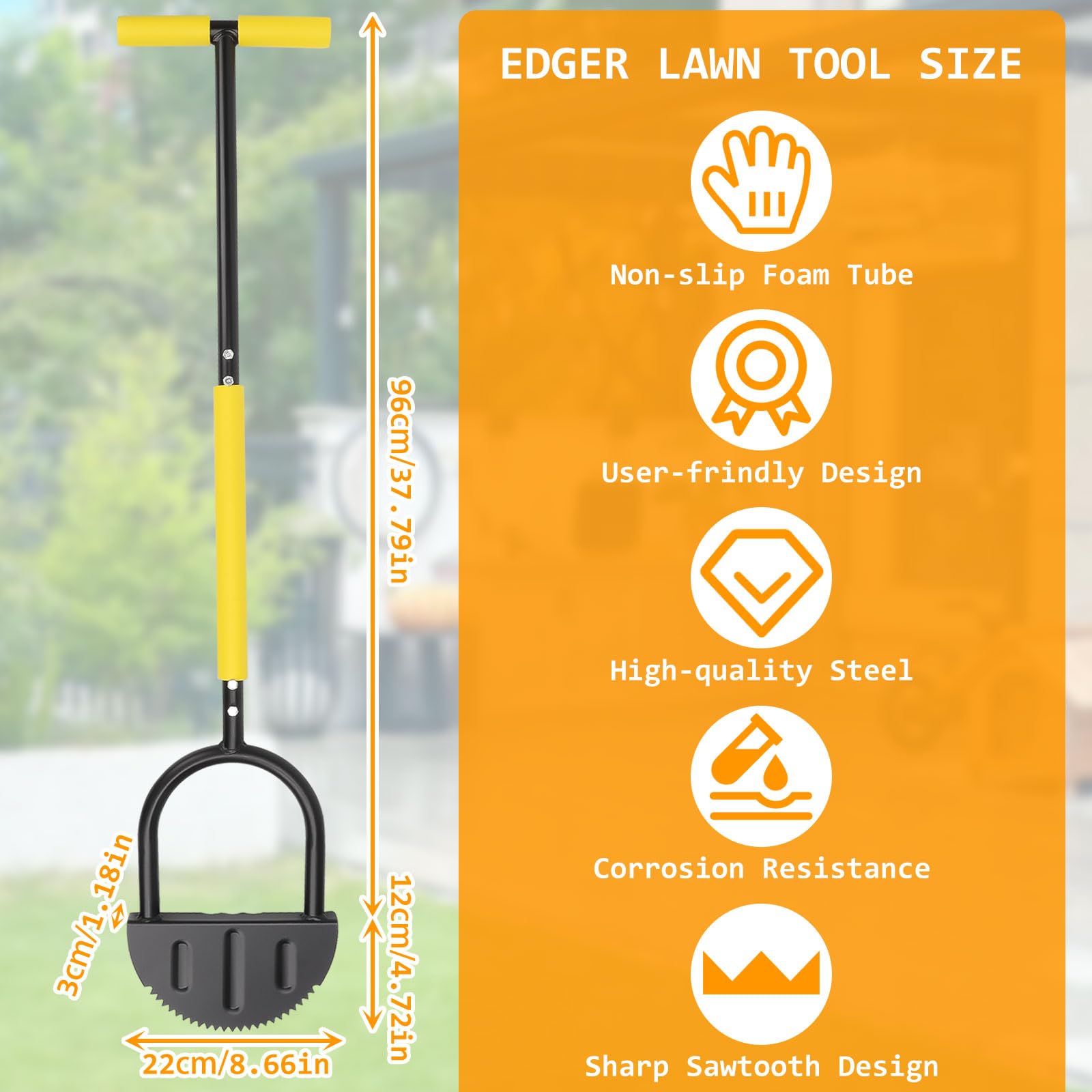 Bordeadora de Césped Manual, Herramienta de Borde de Césped con Empuñadura en T 108cm, Cortabordes de Césped con Dientes de Sierra, Bordeador Media Luna para Jardín para Macizos de Flores de Acera