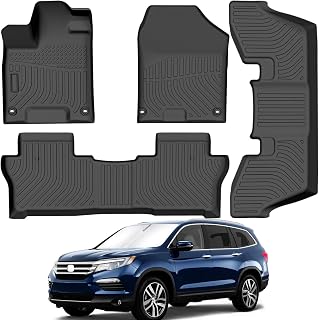 All Weather Rubber Car Floor Mats Compatible with 2016-2022 Honda Pilot 7 Passenger (Not Fit 8 Passenger), Full Set Includes 1st 2nd and 3rd Rows Maximum Coverage, Laser Measured, Non Slip