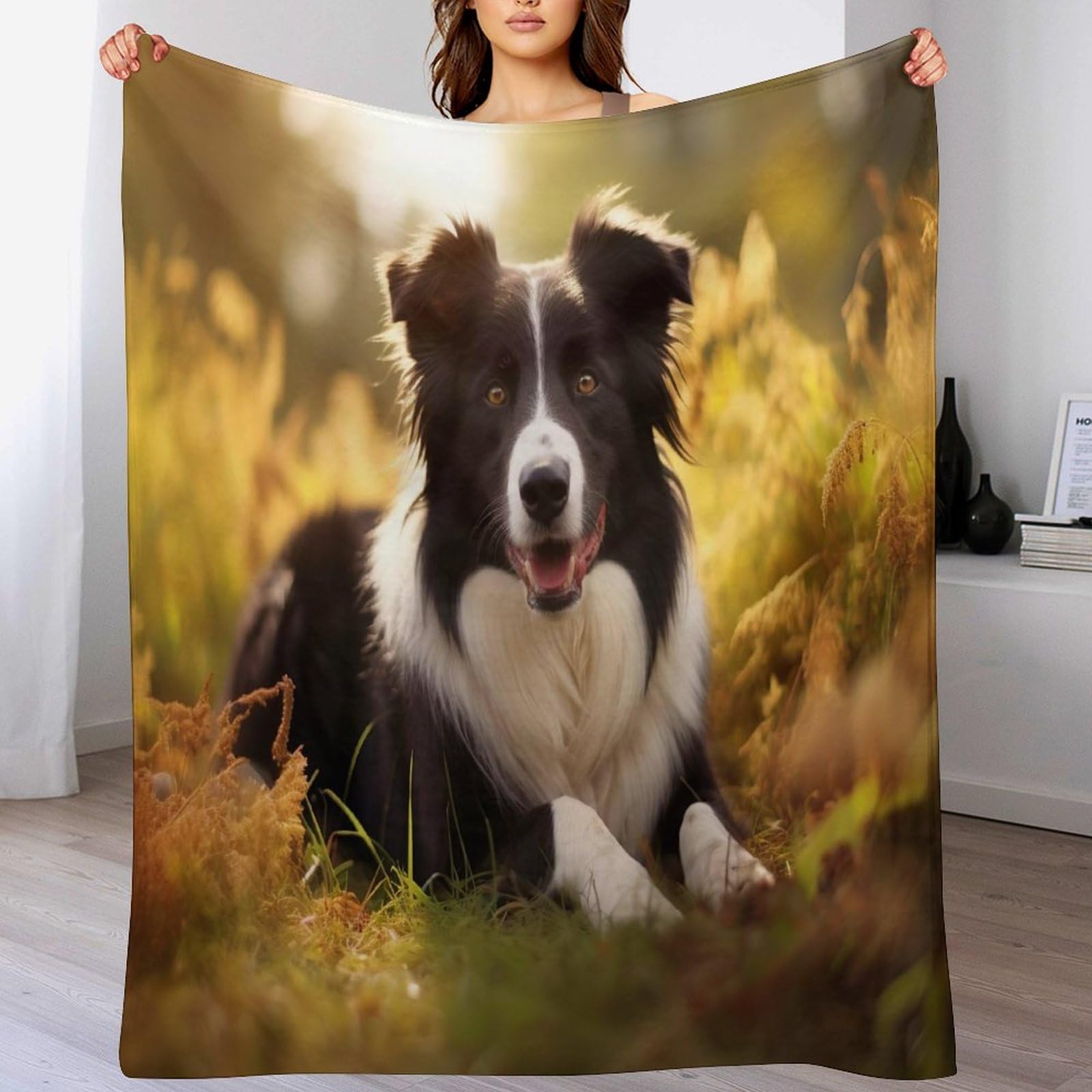 DCCCY Border Collie Throw Blanket, Flannel Throws Sofa Chair Cover Decorative for Bed Couch Chair, Travel Nap Blankets 180×200cm