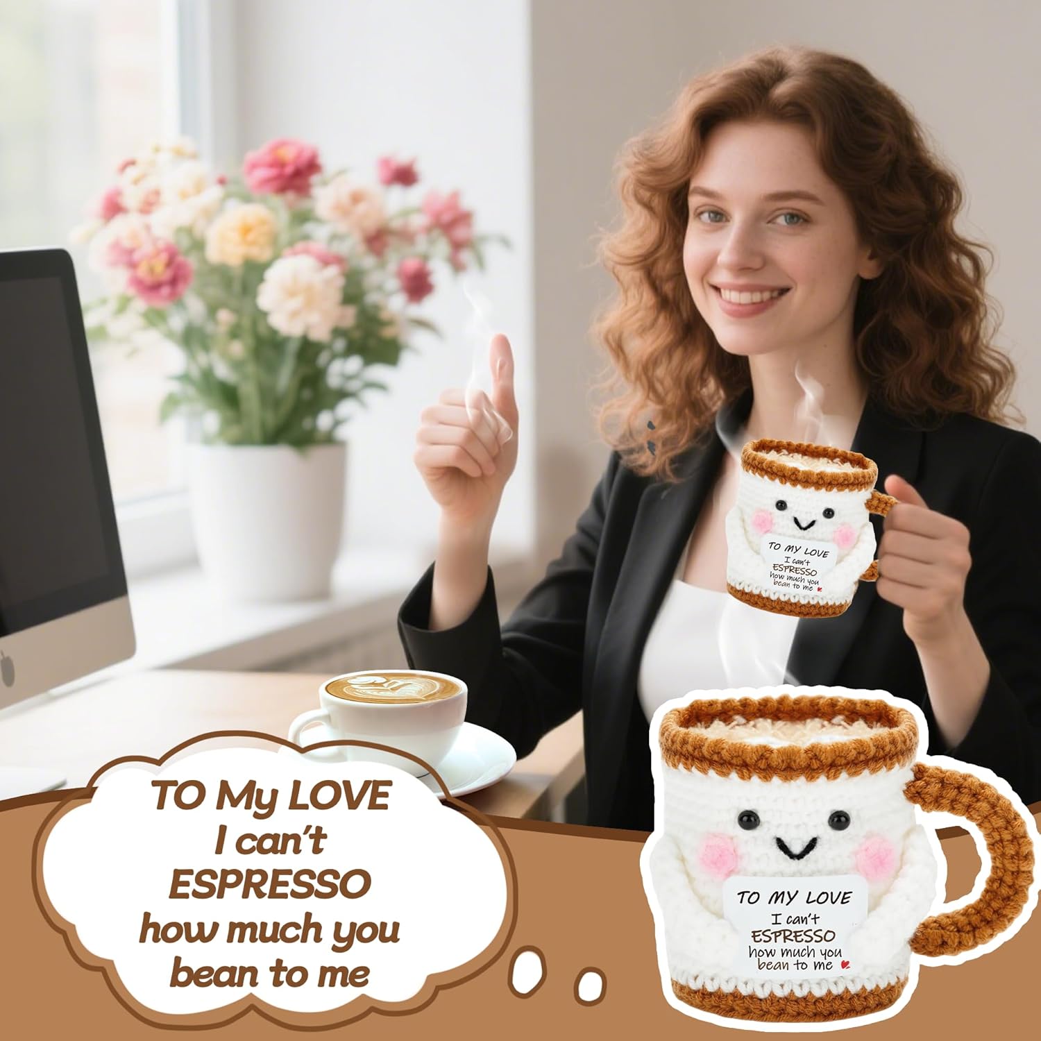 Positive Crochet Coffee Mug - Inspirational Gifts for Coffee Lovers - Motivational Office Desk Decor for Coworkers, Employee Appreciation - Thinking of You Gifts for Friends (LOVE) - Image 5
