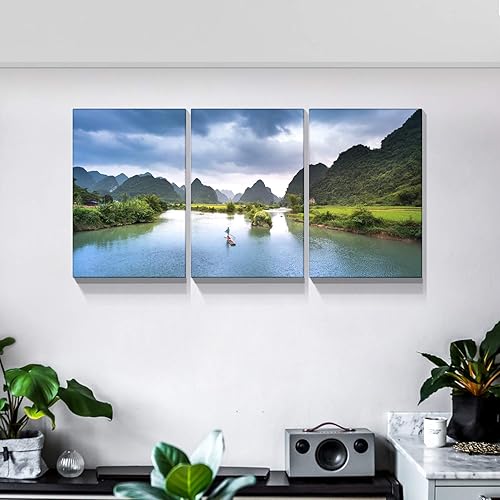 Miniatura 2 de Looife 3 paneles de arte de pared en lienzo de paisaje natural, 16 x 24 pulgadas, 3 piezas frescas de montaña y lago, decoración de pared, tríptico