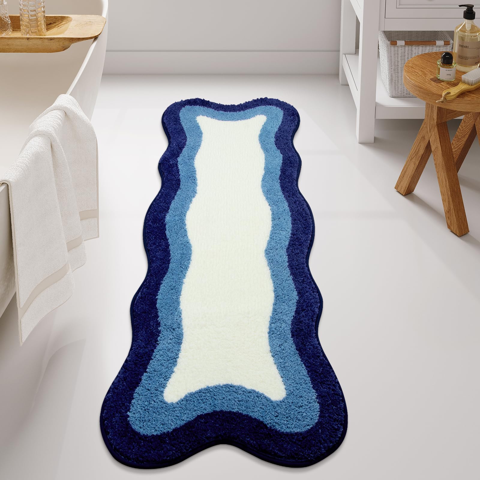 HAOCOO Luxury Soft Long Bathroom Rugs, 24x59 Inch Irregular Shape Non-Slip Boho Bath Rug, Microfiber Absorbent Washable Rugs for Bathroom Bedside Sink