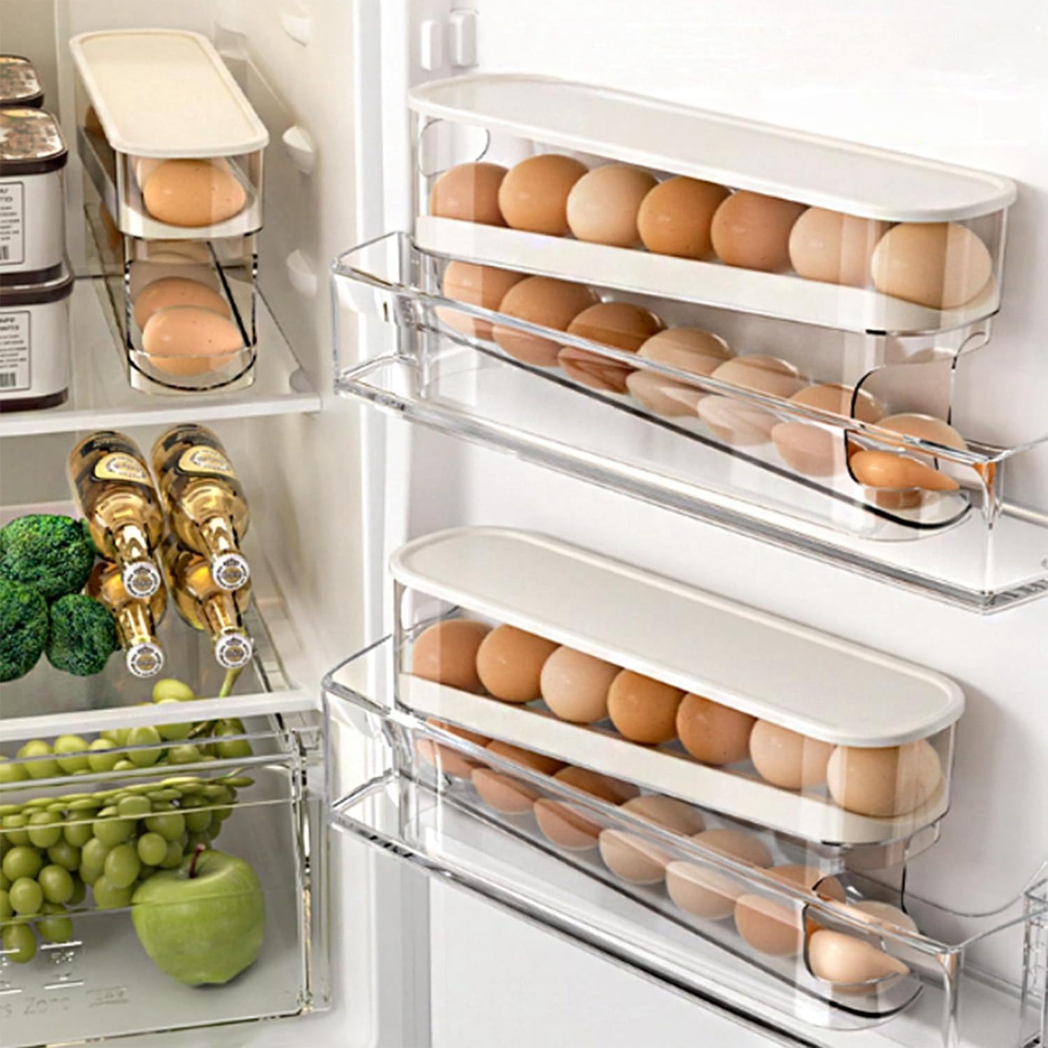 Amazon.com: 4 Tiers Egg Holder for Fridge - Auto Rolling Fridge Egg ...