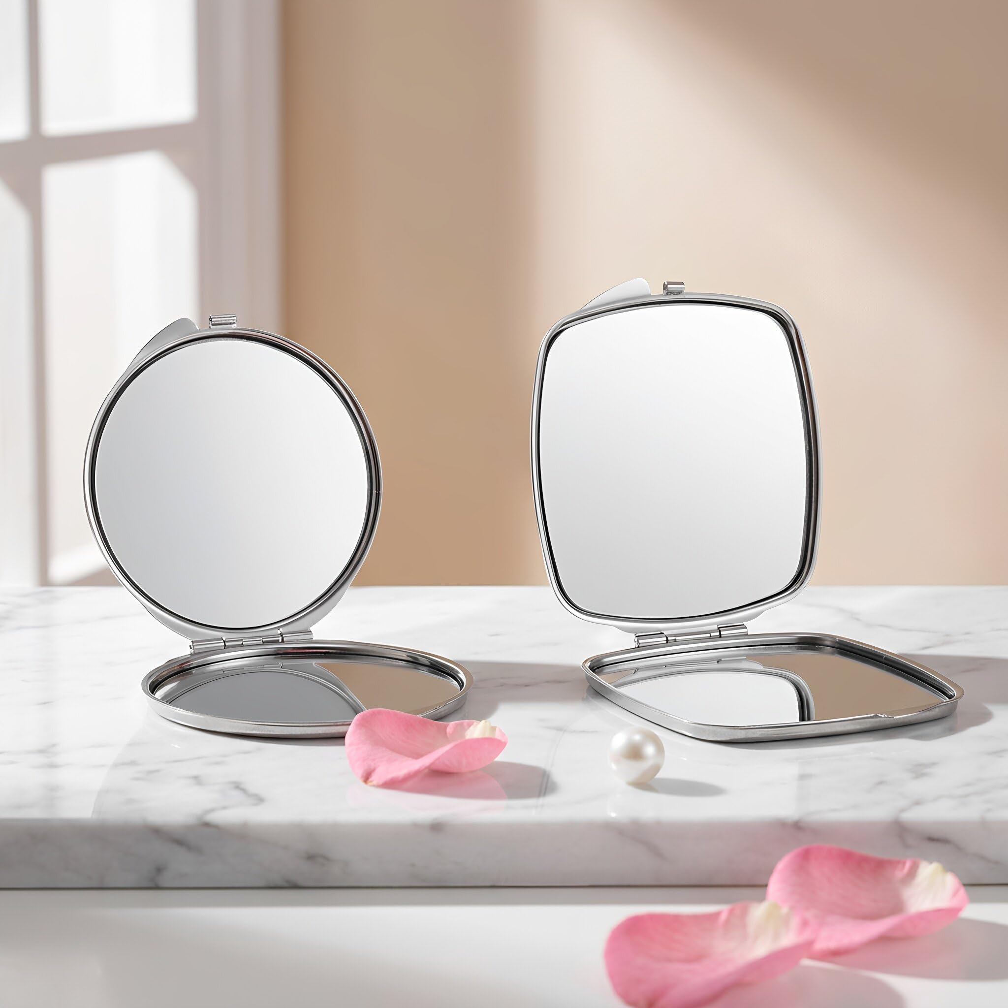 Zerodeko 12 specchietti pieghevoli per sublimazione, specchietti cosmetici | Specchietti tascabili per sublimazione, con design rotondi e con bordi arrotondati, ideali per ritocchi quotidiani al trucco
