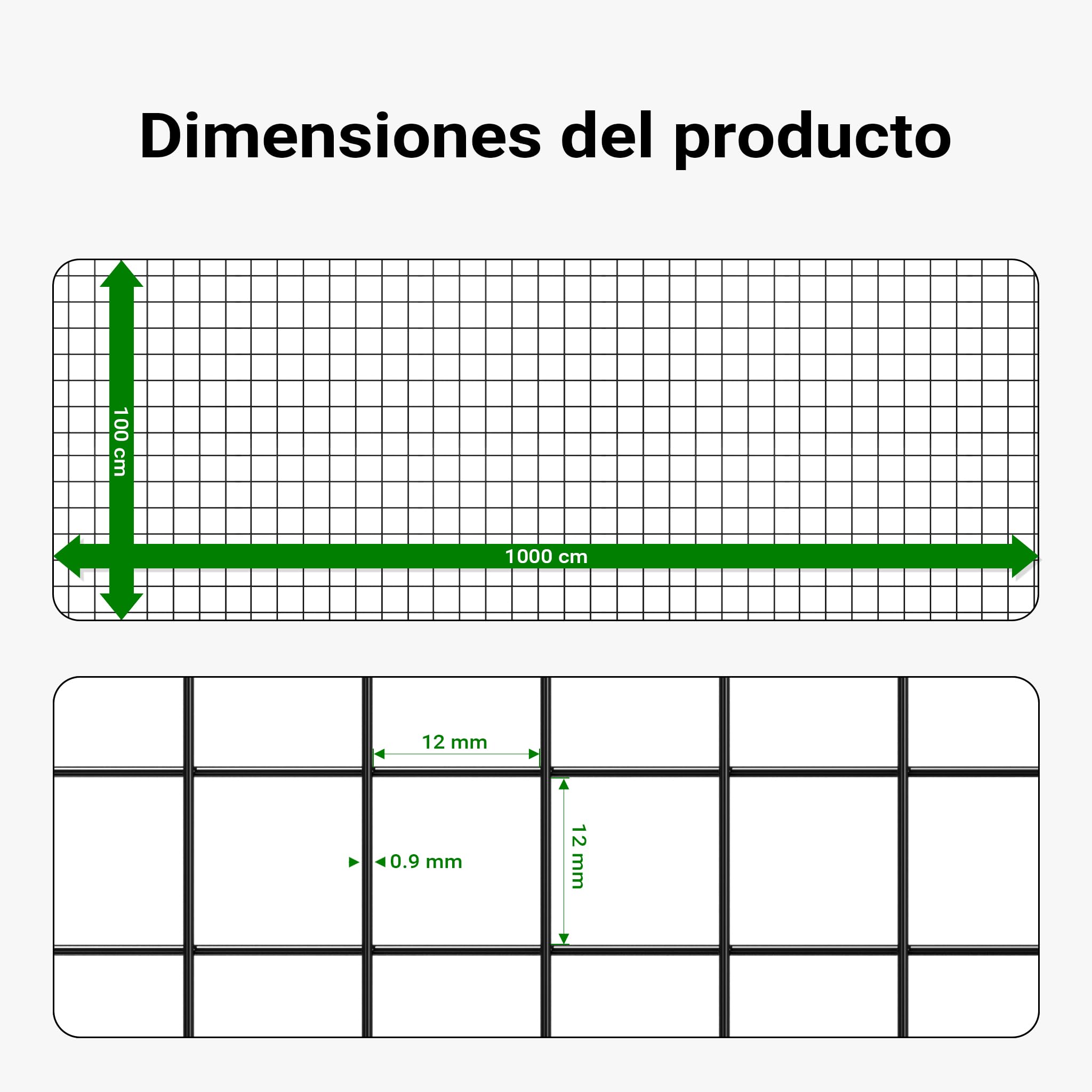Wiltec Malla de alambre cuadrada 12x12mm de color negro, rollo 10m y altura 100cm, de acero galvanizado