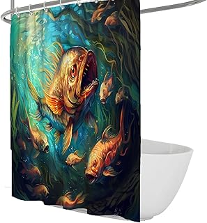 Cortina de Ducha Monster Fish Arte gótico Decoración de baño Cortina Tela Impermeable Lavable Escena submarina Fresca Cortinas de Ducha para bañera W120xL180 cm