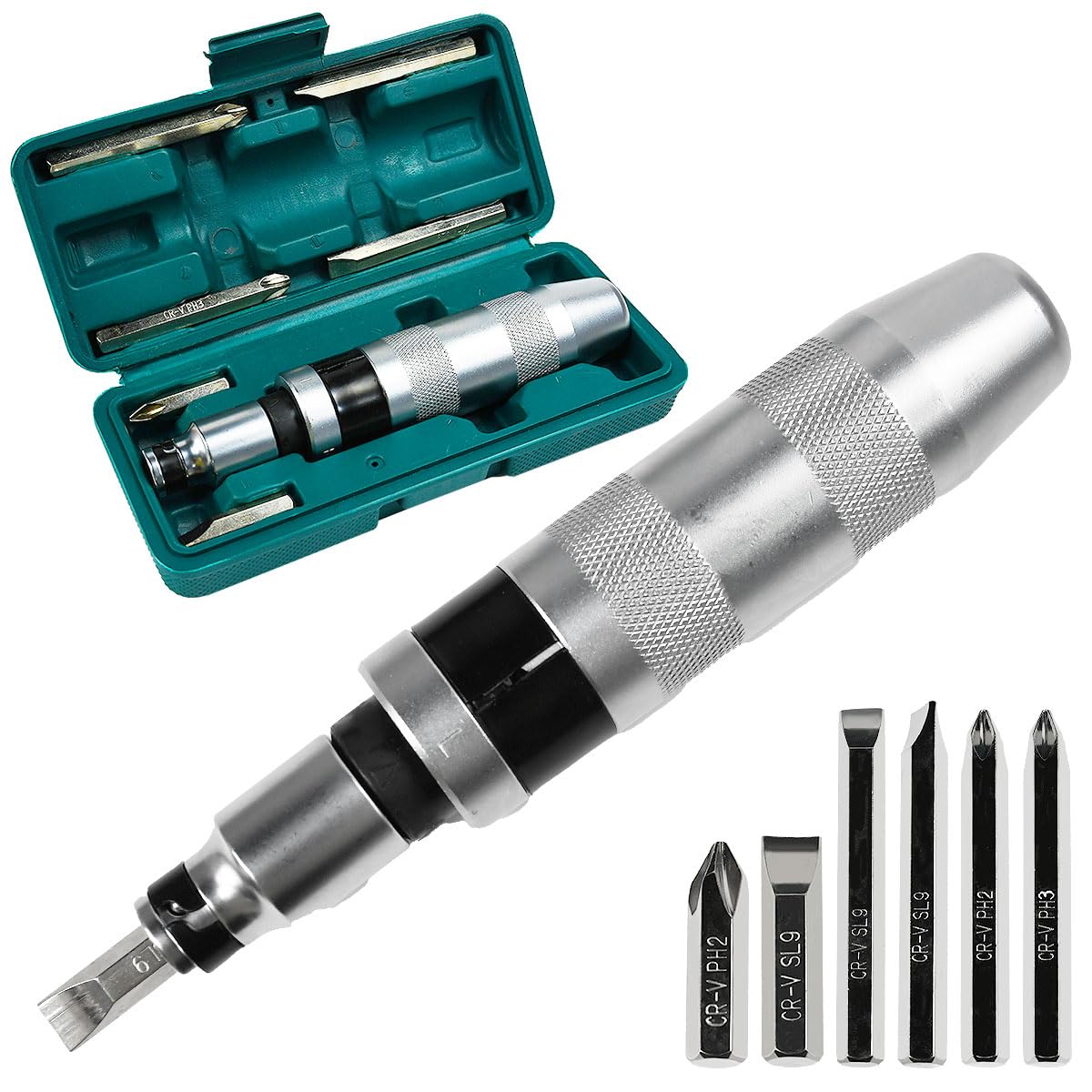 Ybccby Multicolor 7 Pcs Impact Driver Set, 1/2" Manual Impact Screwdriver Set Repair Tool Heavy Duty Screw Remover With Screw Adapter And Phillips/Slotted Bits For Disengage Rusted Fasteners Or Frozen Bolts