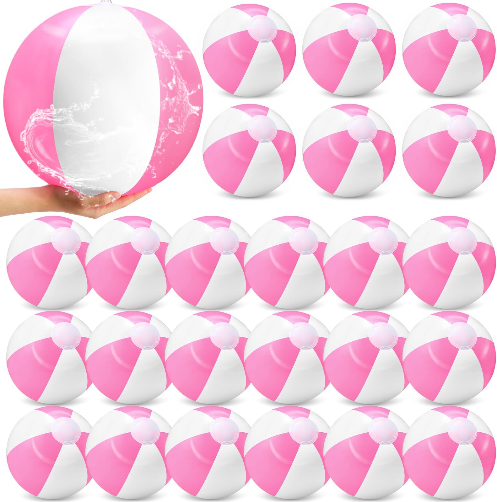 Lunmon 24 Pieces Pink and White Inflatable Beach Ball Round Pool PVC Balls Bulk Pool Party Favors Blow up Pool Game Toys for Swimming Pool Summer Hawaiian Tropical Theme Party Supplies (20 Inch)