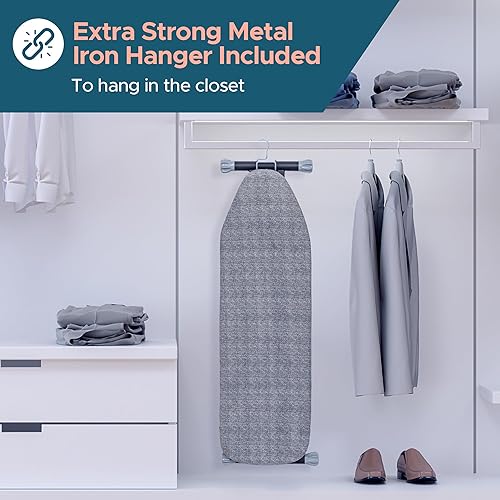 Miniatura 3 de Tabla de planchar compacta extra resistente tamaño matrimonial, fabricada en Europa con patas extra gruesas que no se sacuden, mesa antideslizante