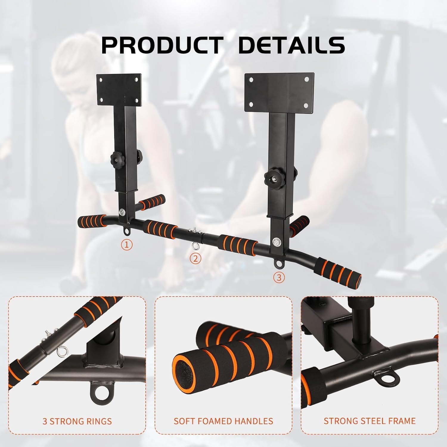 Barra di supporto per trazioni, resistente, regolabile in altezza, fino a 200 kg, con impugnature antiscivolo, attrezzatura per allenamento di forza, per casa e palestra