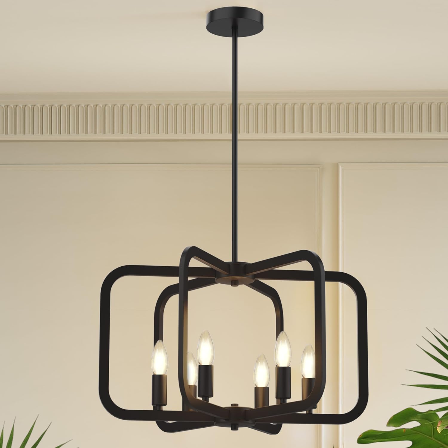 Modern Black Chandelier - 6 Light Metal Chandelier for Dining, Kitchen, Living Room, Hallway Foyer Light Fixture