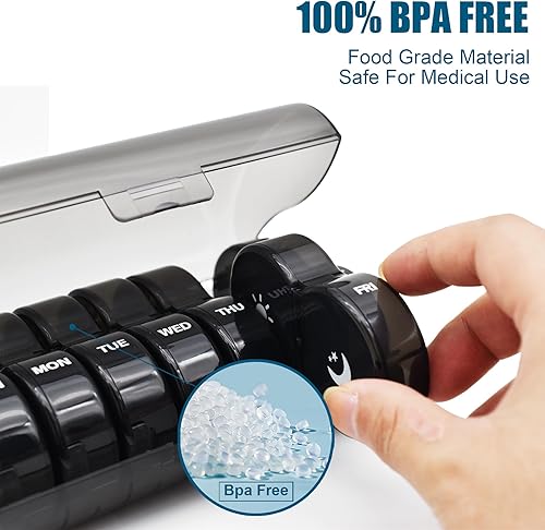 Miniatura 2 de Organizador semanal de píldoras, pastillero grande de 7 días, caja de medicina diaria de vitaminas, recipientes de píldoras AMPM para suplementos de