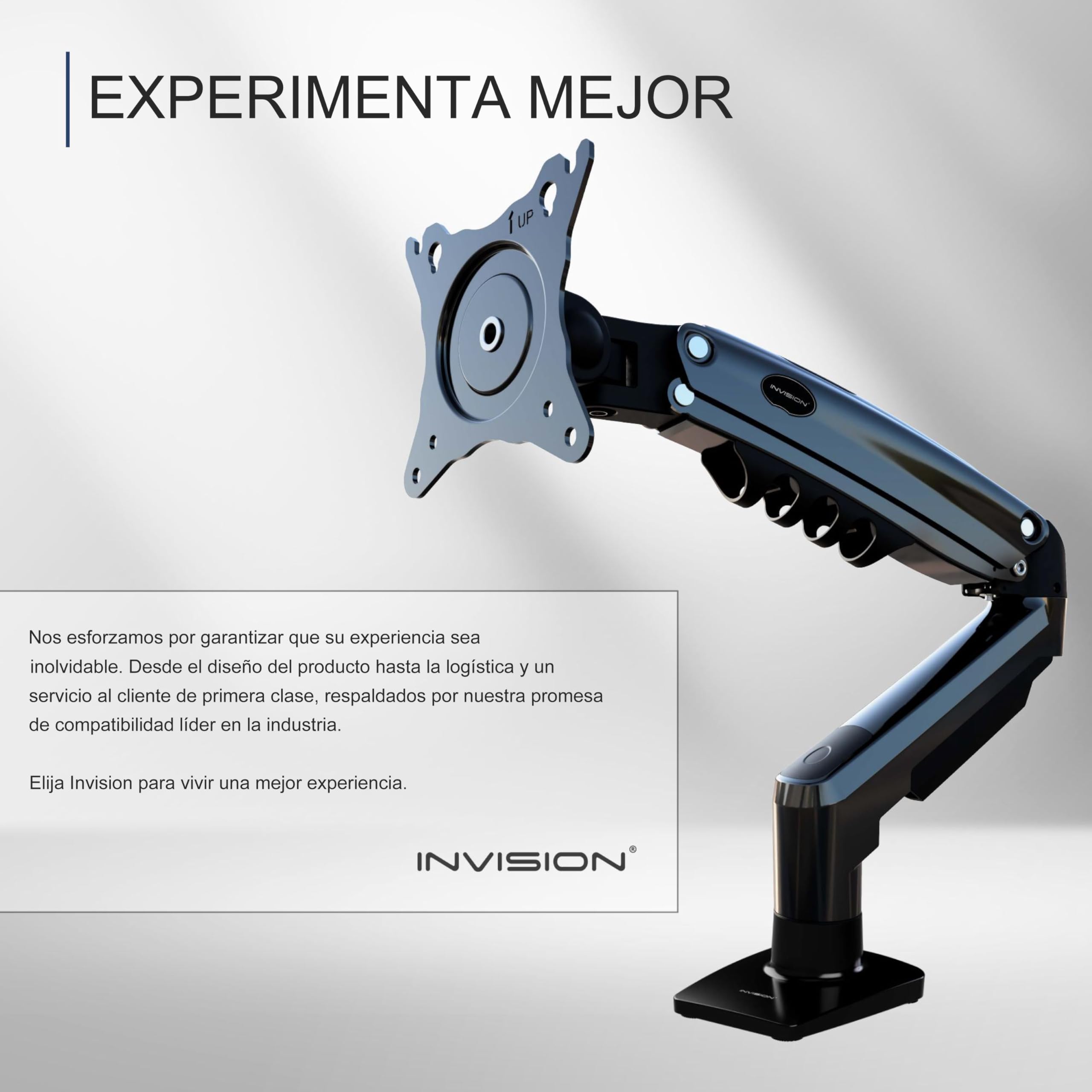 Invision Soporte Monitor Brazo para Pantallas 19-32 Pulgadas, VESA 75/100mm, Abrazadera Escritorio Soporte, Ajuste de Altura con Inclinación, Giratorio, Rotar, Capacidad Carga 2-9kg MX200 Brazo Único