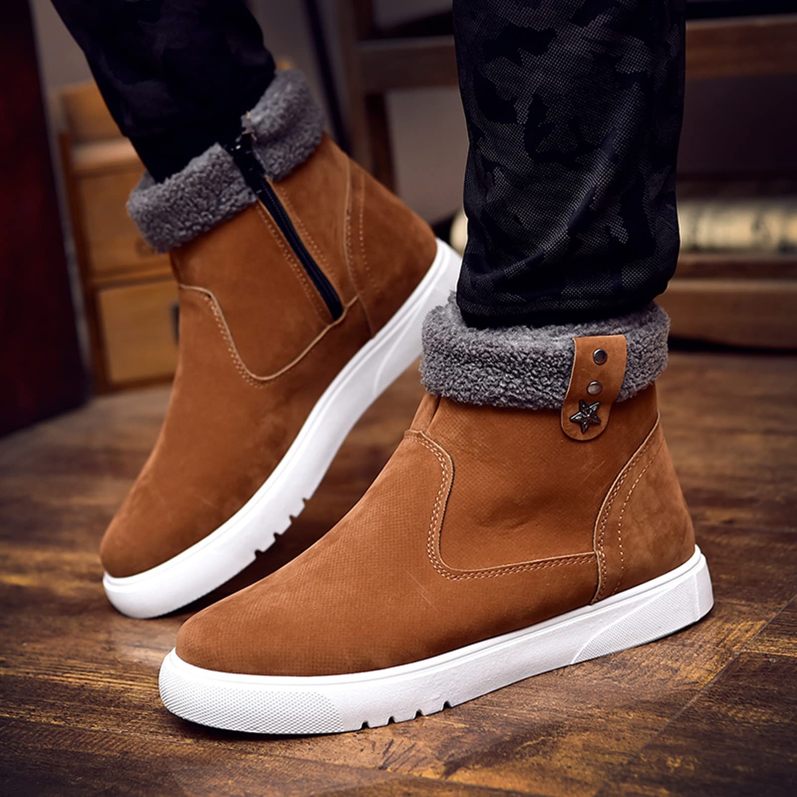 Generisch Chaussures pour homme - Fermeture éclair latérale - Chaussures de sport et de loisirs - Bottes de neige chaudes pour l'hiver