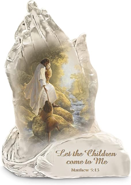 The Bradford Exchange 'All God's Children' Greg Olsen Faith Prayer Figurine  A faith-inspired figurine handcrafted of crystalline in the shape of God's praying hands with vivid image of Christ