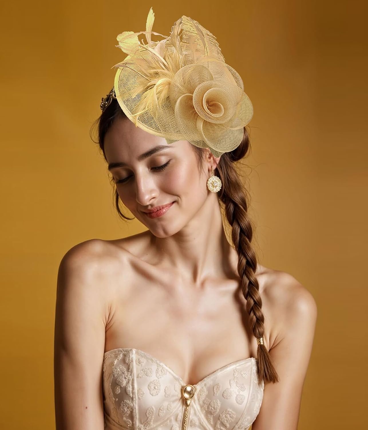 Z&X Sinamay Fascinator Pillbox Hats for Women Feather Flower Church Derby Headband Clip Wedding Tea Party Hat - Image 2