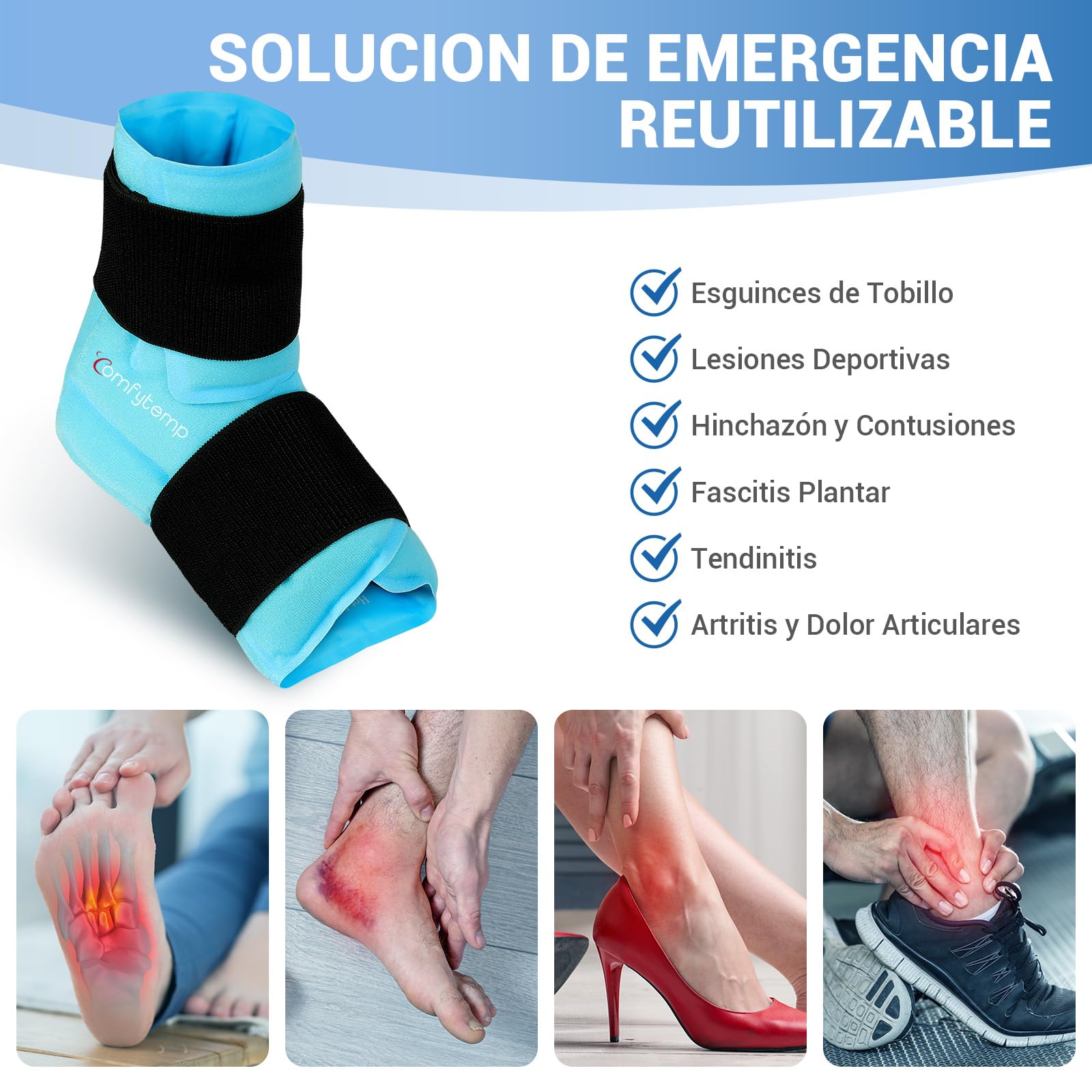 Comfytemp Grande Bolsa de Hielo para Tobillo y Pie para Alivio del Dolor, Terapia de Frío y Calor para Fascitis Plantar, Esguince de Tobillo, Hinchazón, Tendinitis de Aquiles, 1 Unidad