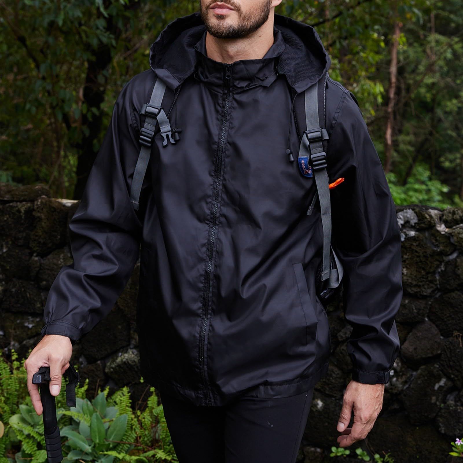 Antivento Uomo Impermeabile Giacca Sportiva Con Cappuccio Cordoncino Utility Traspirante Abbigliamento Antipioggia Leggero Antivento Asciugatura Rapida per I Viaggi