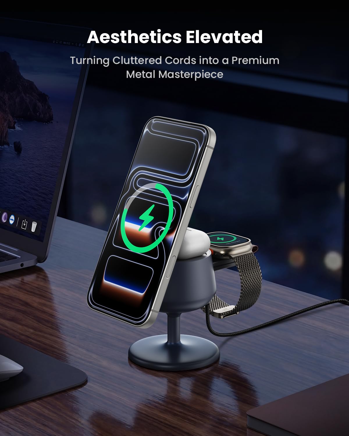GEEKERA 3-in-1 Stazione di Ricarica per Apple: Qi2.2 25W Compatibile con MagSafe per iPhone 17/16, Caricatore Rapido 5W per Apple Watch e AirPods, Adattatore 45W Incluso, Ideale per Casa e Ufficio