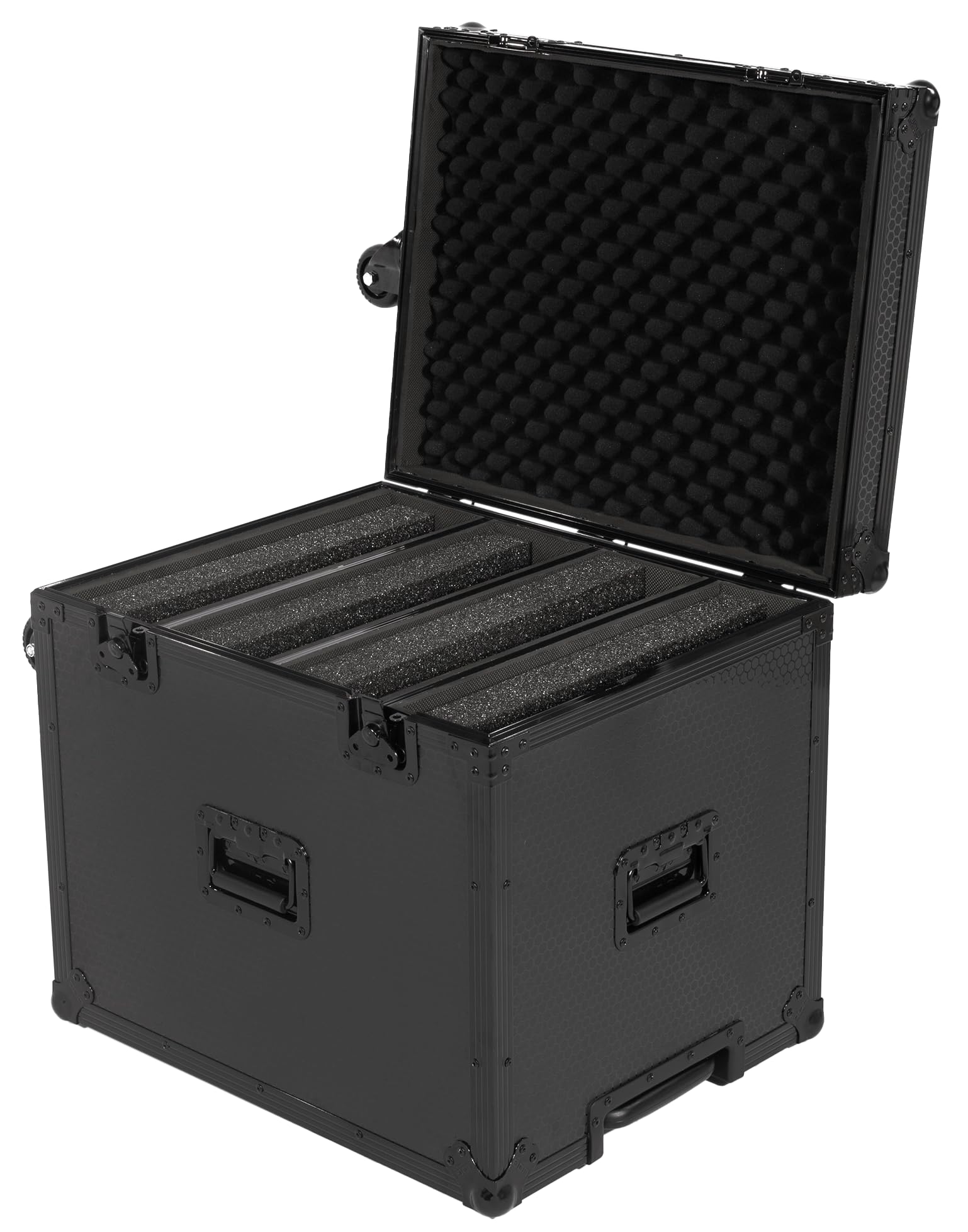 UDG Ultimate Flightcase 4 CDJ/Mixer Plus Rollen, Schwarz (U91101BL) | 9-mm-Sperrholzschale; Schmetterlingsverriegelungen; verstärkte Eckschützer; Trolley- und Radsystem; Schauminnere