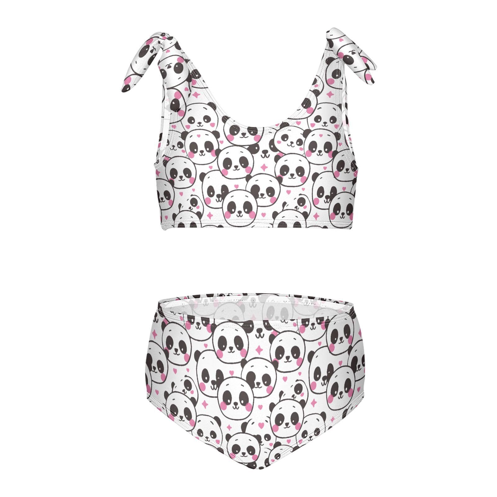 Cute Panda Face Girls 2-Piece Tankini Swimsuit, Girls Bikini Swimsuits Summer Beach Bathing Suit Set, 4T Multicoloured
